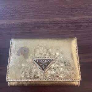 Small Metallic Gold Prada Wallet